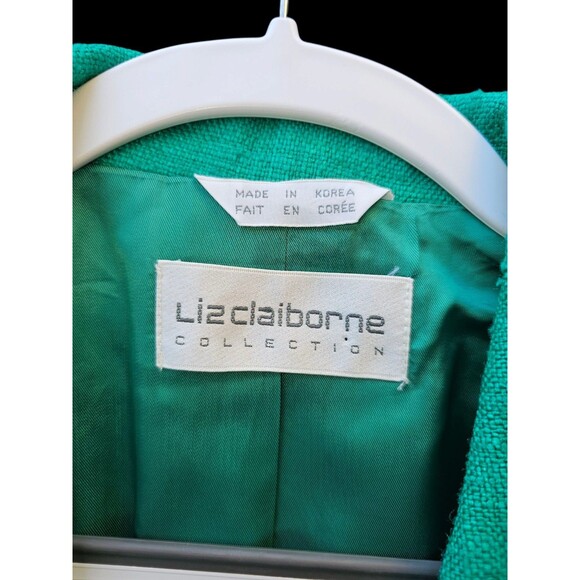 Vintage Liz Claiborne 100% Silk Tweed Blazer Green Boxy Single Button Jacket 6 - Picture 4 of 15
